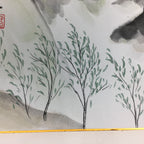 Japanese Art Board Vtg Shikishi Paper Hand Drawn Picture Green Mountain A368