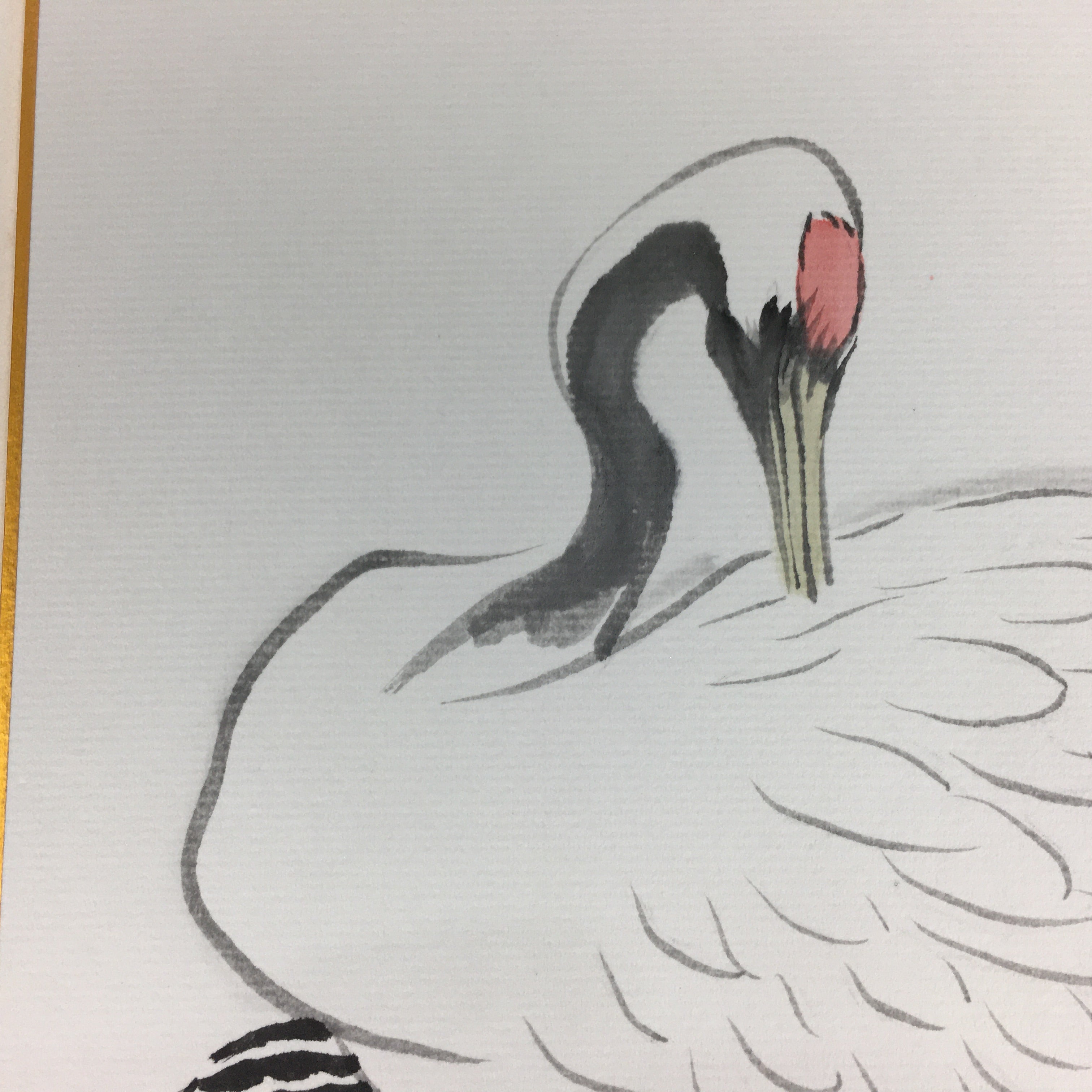 Japanese Art Board Vtg Shikishi Paper Hand Drawn Picture Grooming Crane A370