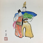 Japanese Art Board Vtg Shikishi Paper Hand Drawn Picture Hina Doll A407