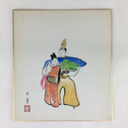 Japanese Art Board Vtg Shikishi Paper Hand Drawn Picture Hina Doll A407