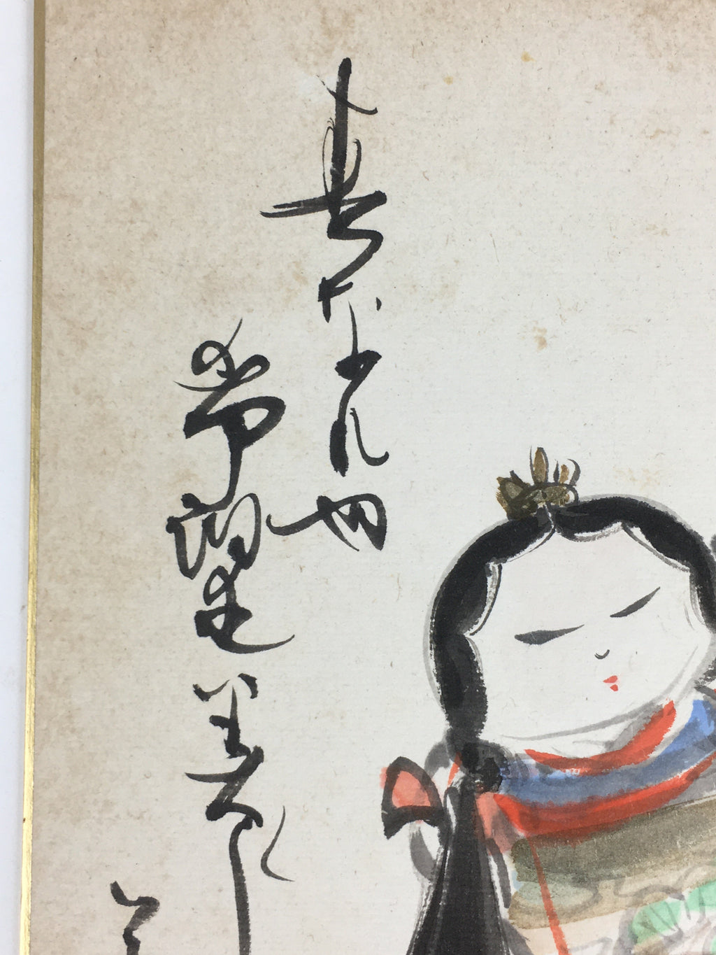 Japanese Art Board Vtg Shikishi Paper Hand Drawn Picture Hina dolls A433