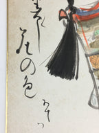 Japanese Art Board Vtg Shikishi Paper Hand Drawn Picture Hina dolls A433