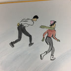 Japanese Art Board Vtg Shikishi Paper Hand Drawn Picture Ice Skating A366