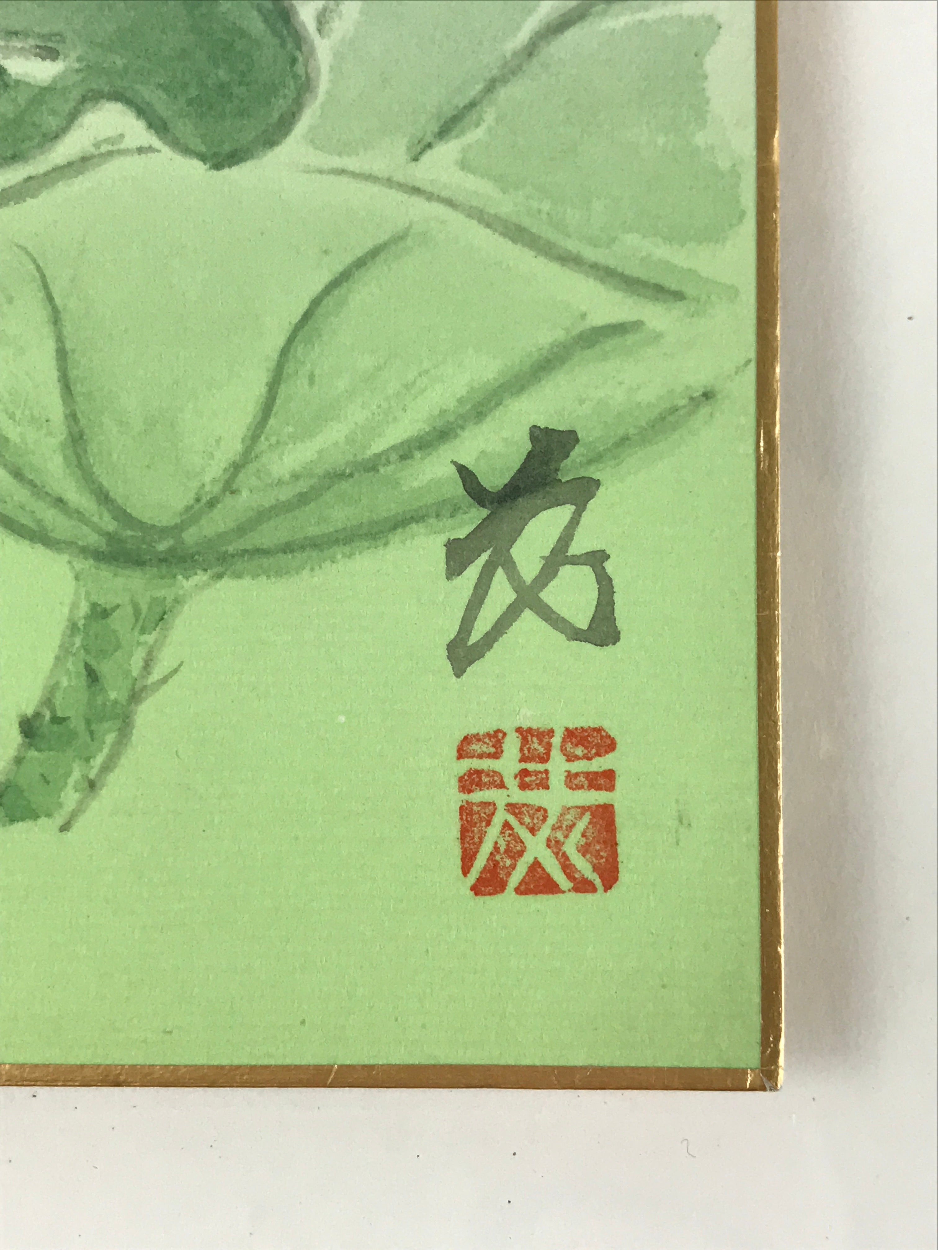 Japanese Art Board Vtg Shikishi Paper Hand Drawn Picture Lotus Flower A450