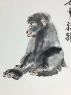 Japanese Art Board Vtg Shikishi Paper Hand Drawn Picture Monkey A429