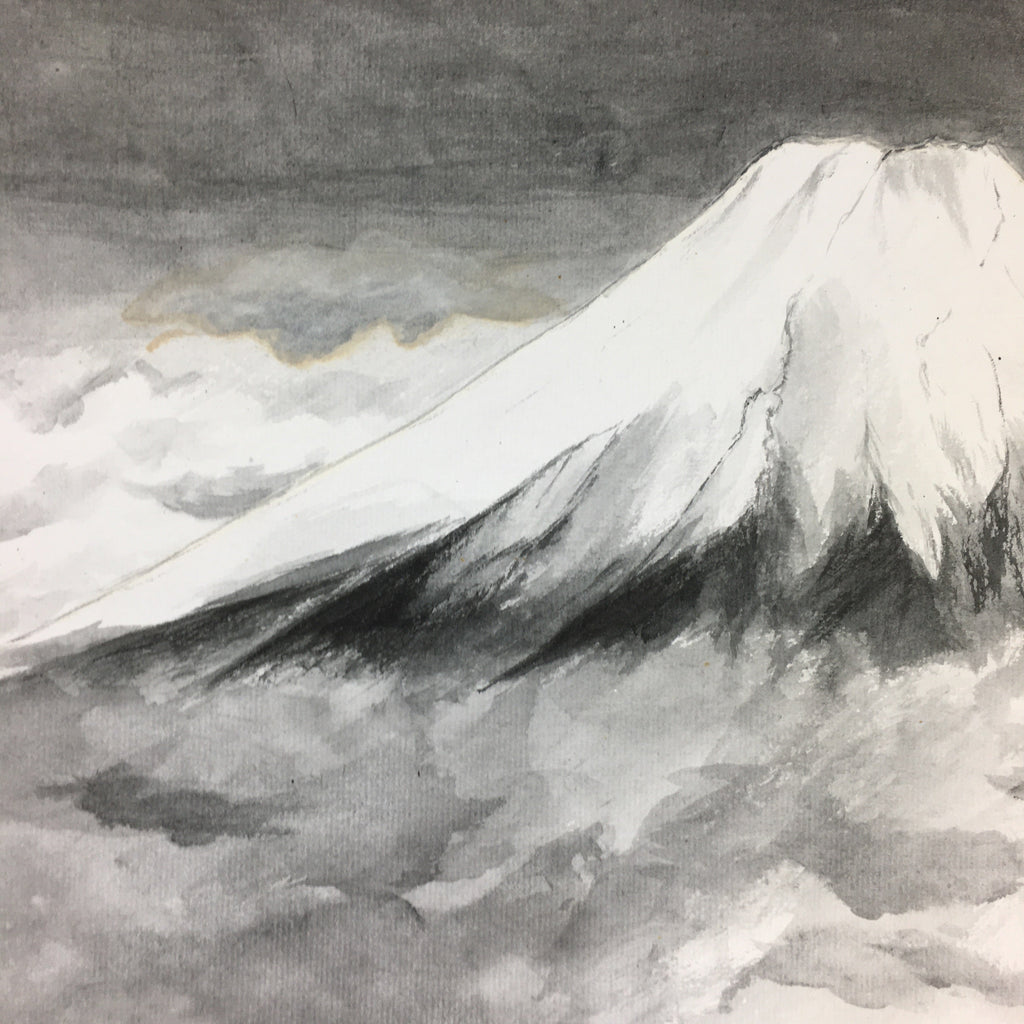 Japanese Art Board Vtg Shikishi Paper Hand Drawn Picture Mountain Black ink A421