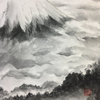 Japanese Art Board Vtg Shikishi Paper Hand Drawn Picture Mountain Black ink A421