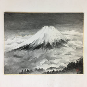 Japanese Art Board Vtg Shikishi Paper Hand Drawn Picture Mountain Black ink A421