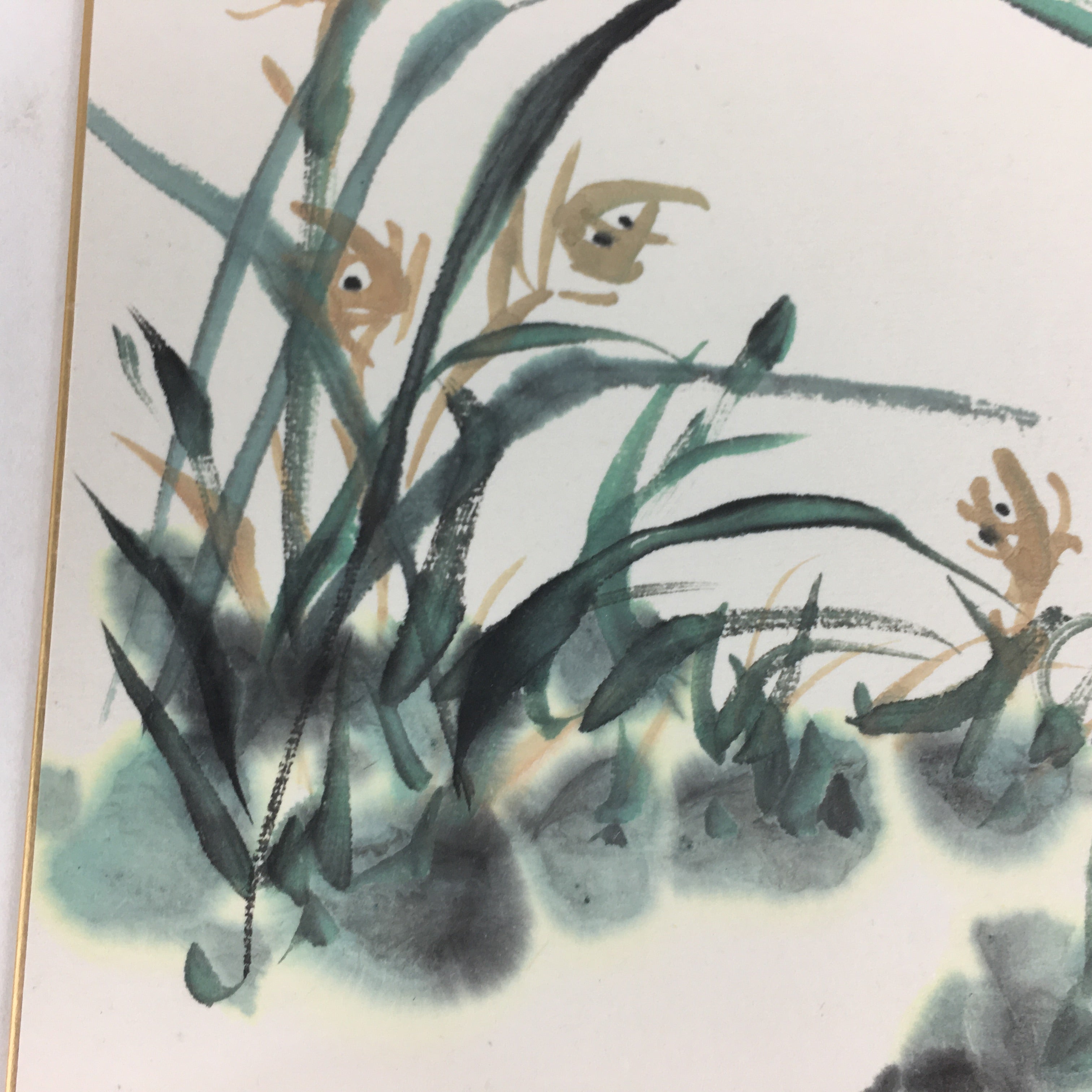 Japanese Art Board Vtg Shikishi Paper Hand Drawn Picture Pampas grass A398