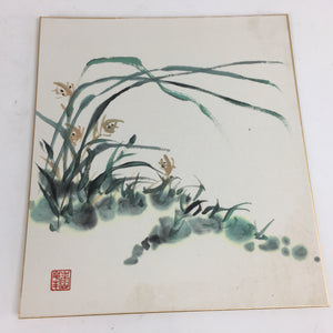 Japanese Art Board Vtg Shikishi Paper Hand Drawn Picture Pampas grass A398