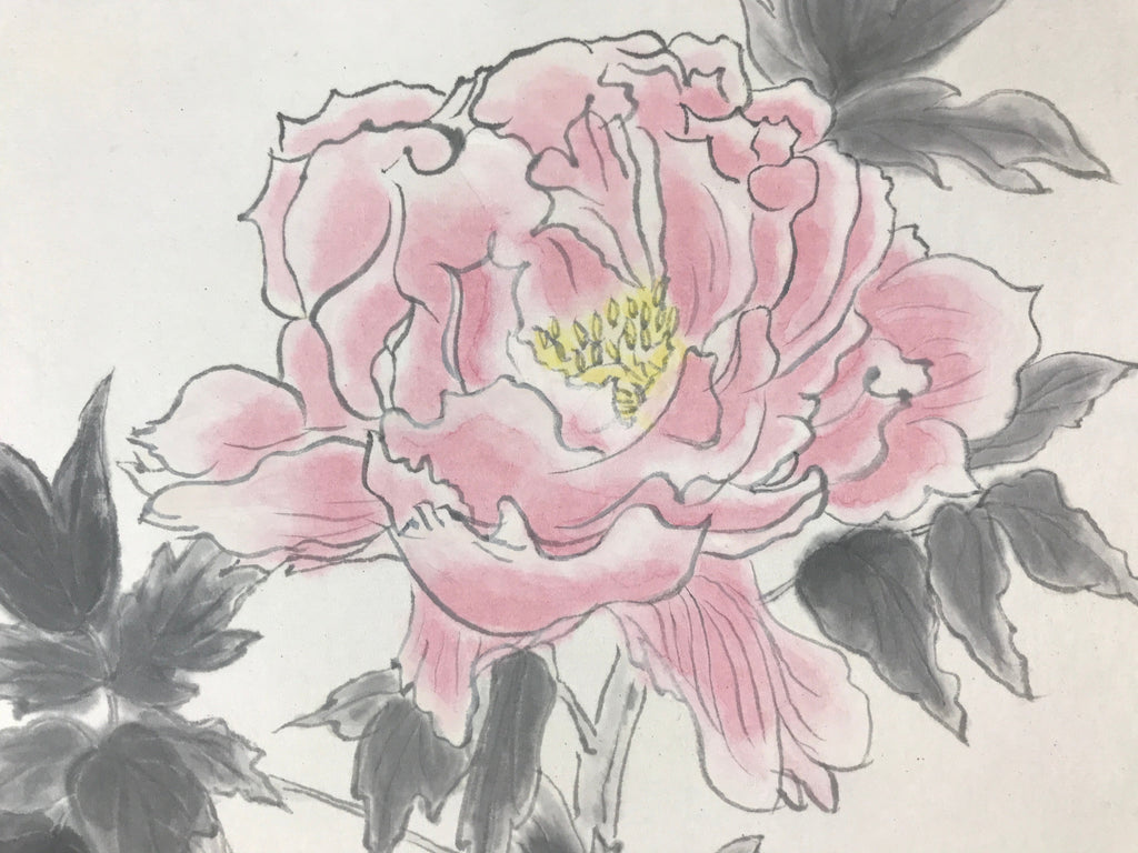 Japanese Art Board Vtg Shikishi Paper Hand Drawn Picture Peony Flower A455