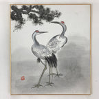 Japanese Art Board Vtg Shikishi Paper Hand Drawn Picture Pine Tree Cranes A451