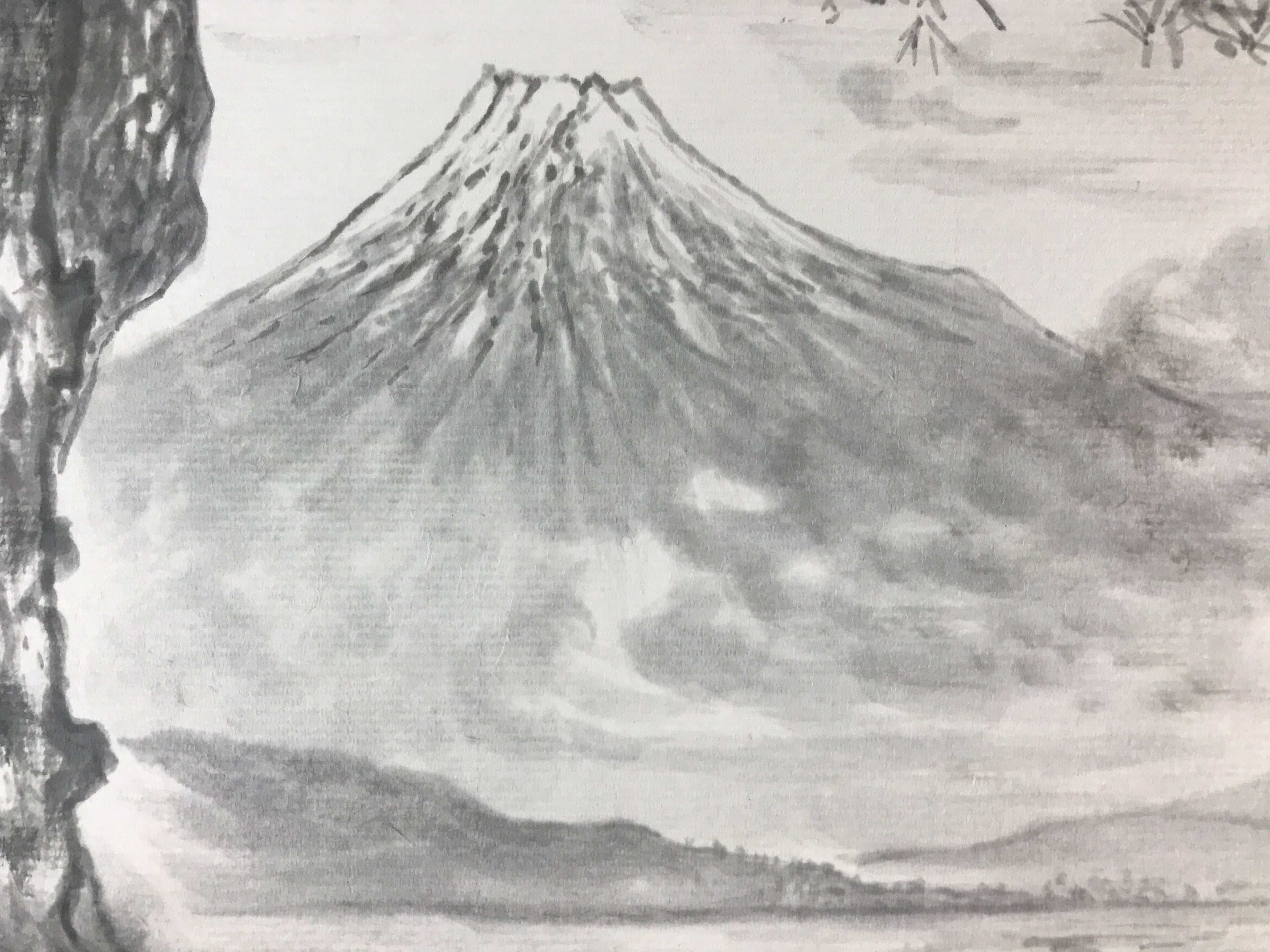 Japanese Art Board Vtg Shikishi Paper Hand Drawn Picture Pine Tree Mountain A452