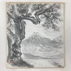 Japanese Art Board Vtg Shikishi Paper Hand Drawn Picture Pine Tree Mountain A452