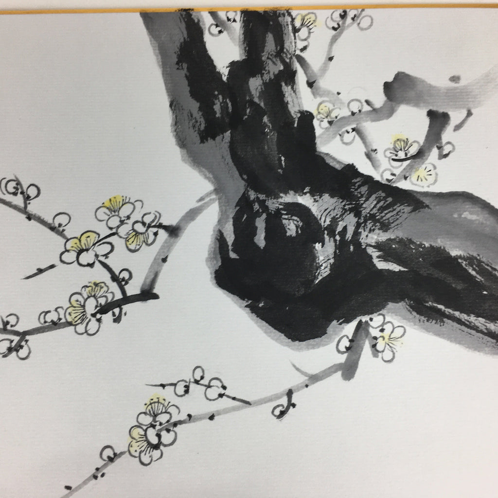 Japanese Art Board Vtg Shikishi Paper Hand Drawn Picture Plum Blossom A372