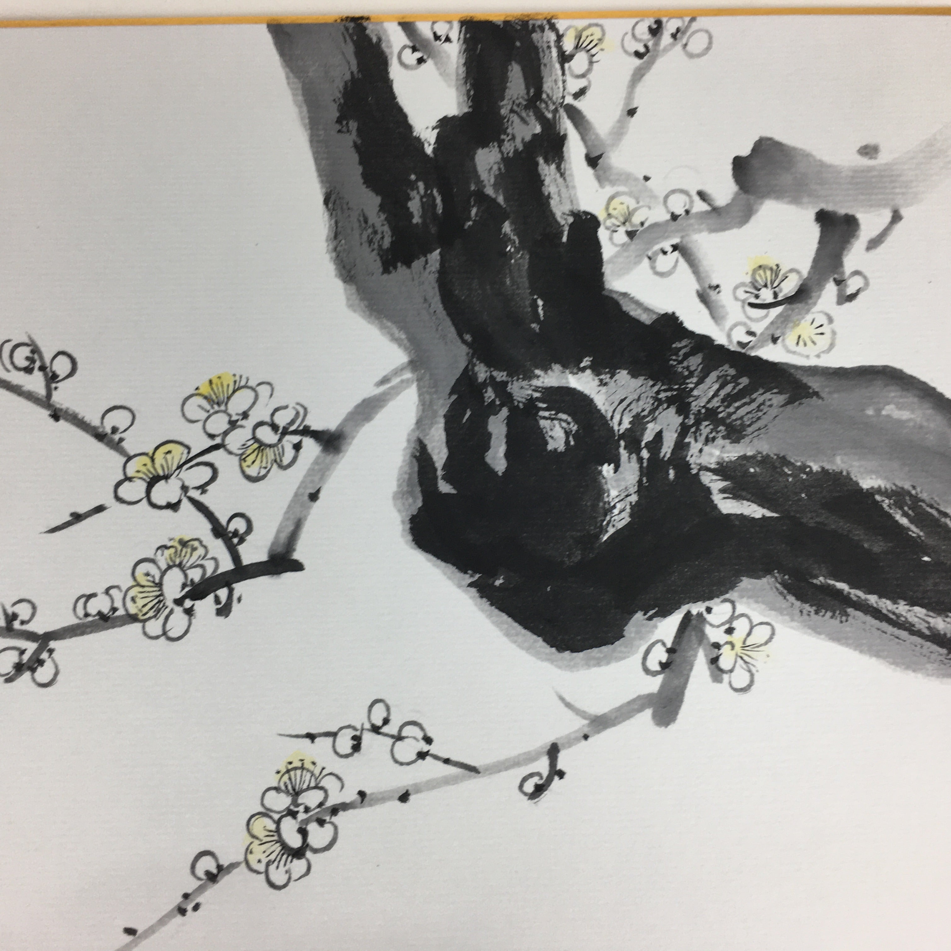 Japanese Art Board Vtg Shikishi Paper Hand Drawn Picture Plum Blossom A372