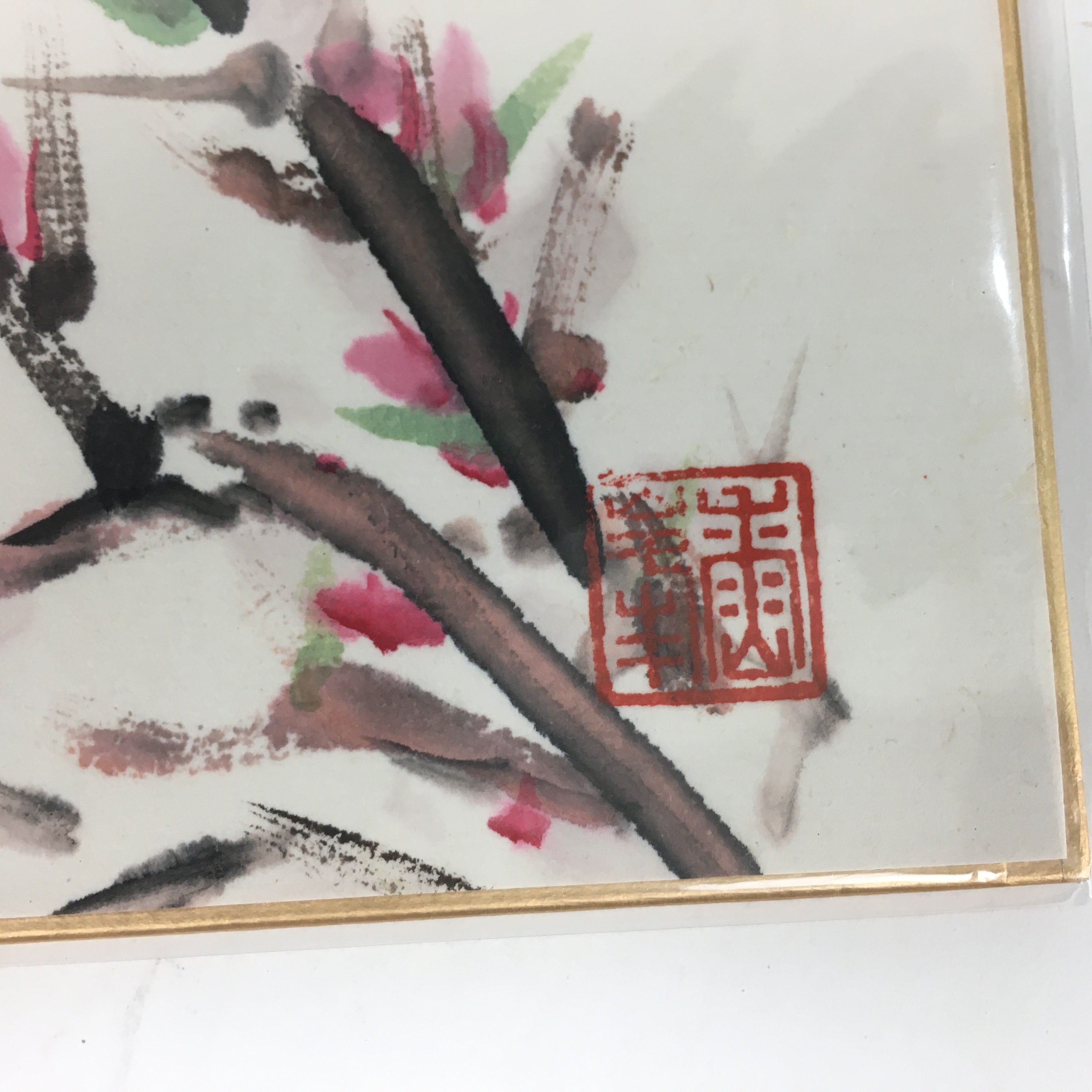 Japanese Art Board Vtg Shikishi Paper Hand Drawn Picture Plum Blossom A392