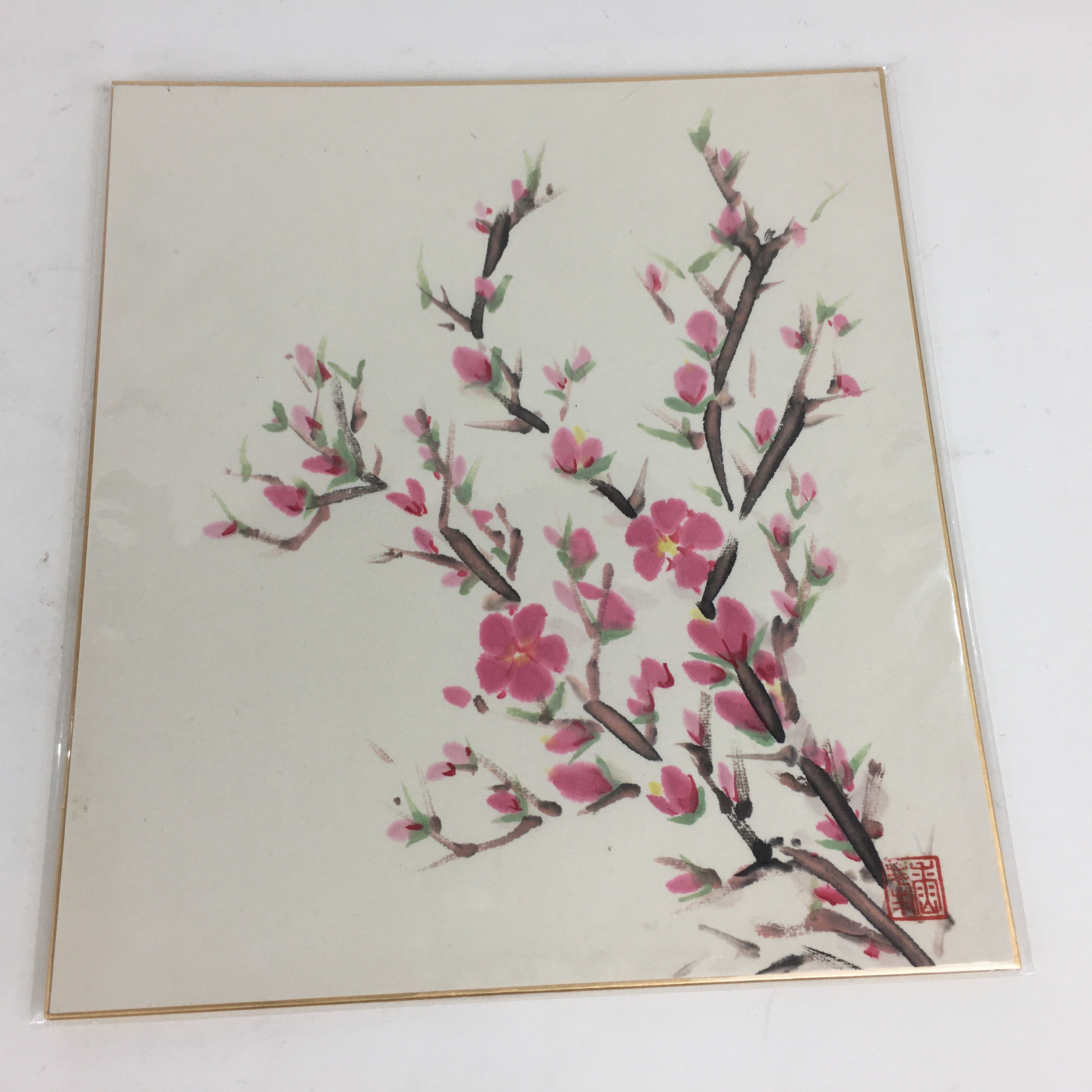Japanese Art Board Vtg Shikishi Paper Hand Drawn Picture Plum Blossom A392