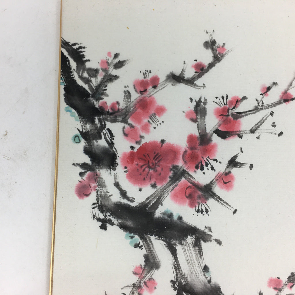 Japanese Art Board Vtg Shikishi Paper Hand Drawn Picture Plum Blossom A394