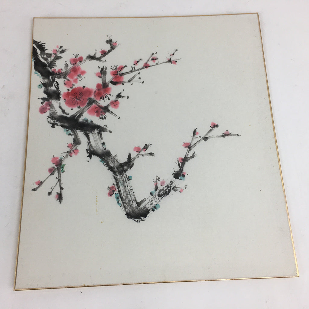 Japanese Art Board Vtg Shikishi Paper Hand Drawn Picture Plum Blossom A394
