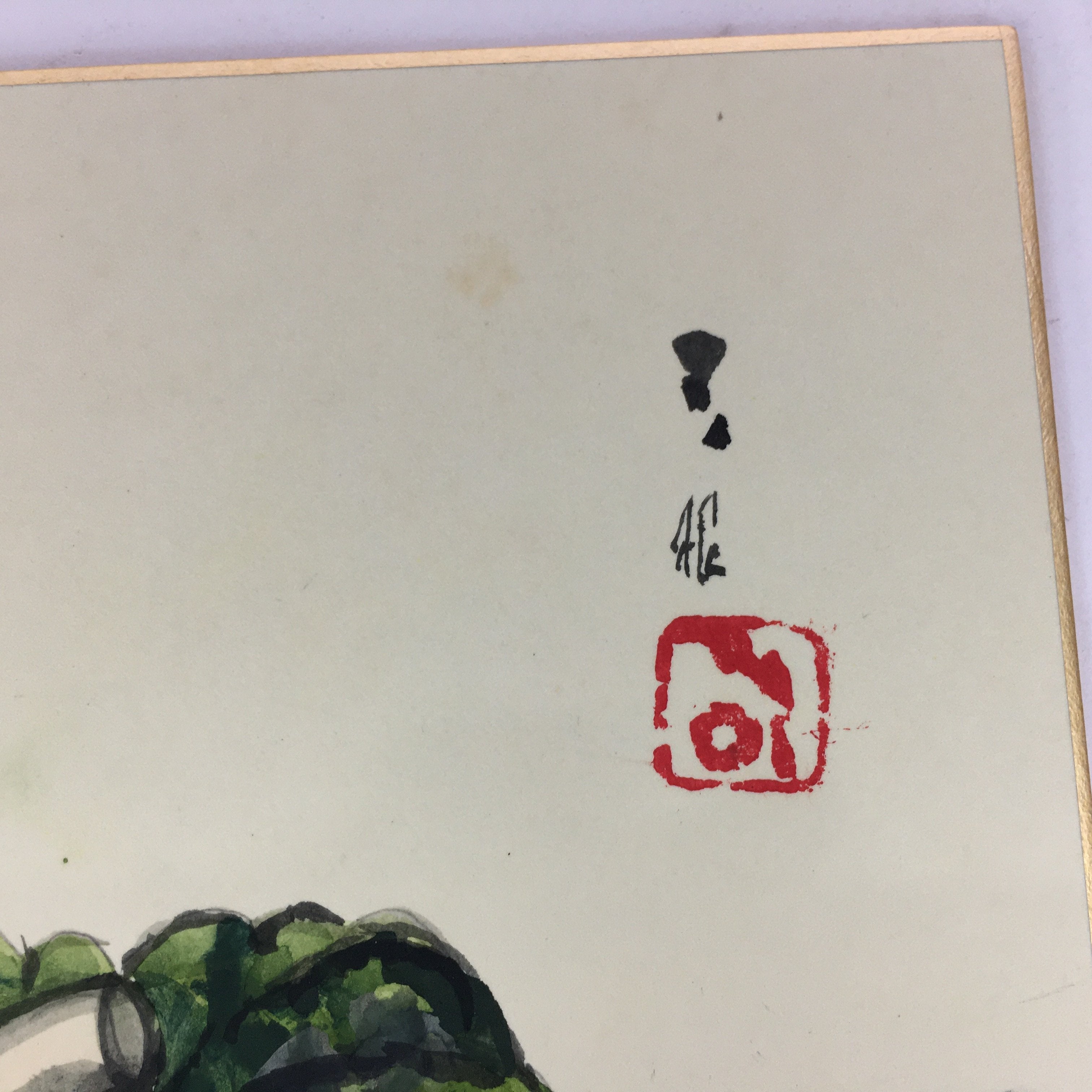 Japanese Art Board Vtg Shikishi Paper Hand Drawn Picture Pumpkin Carrot A342