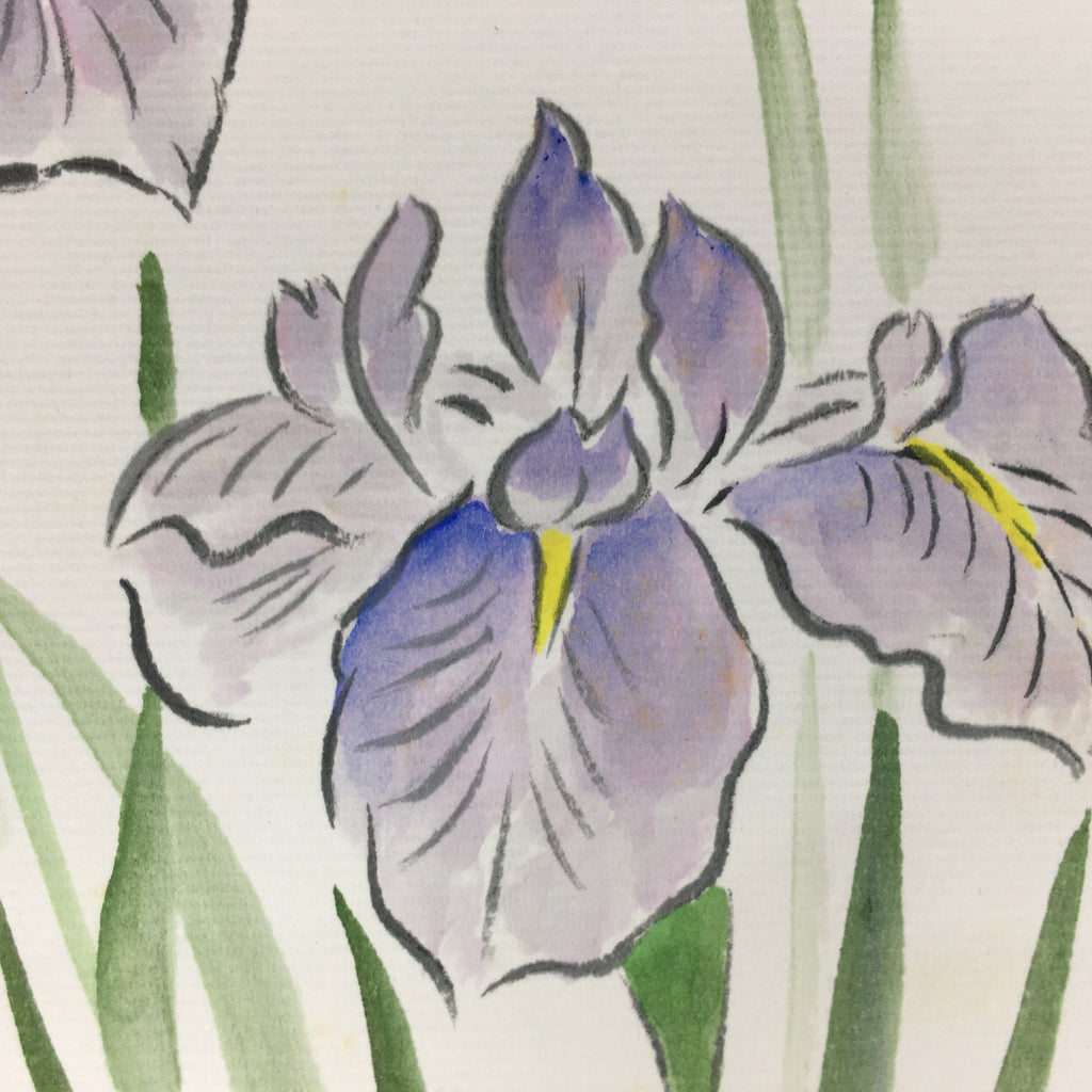 Japanese Art Board Vtg Shikishi Paper Hand Drawn Picture Purple Iris Ayame A344