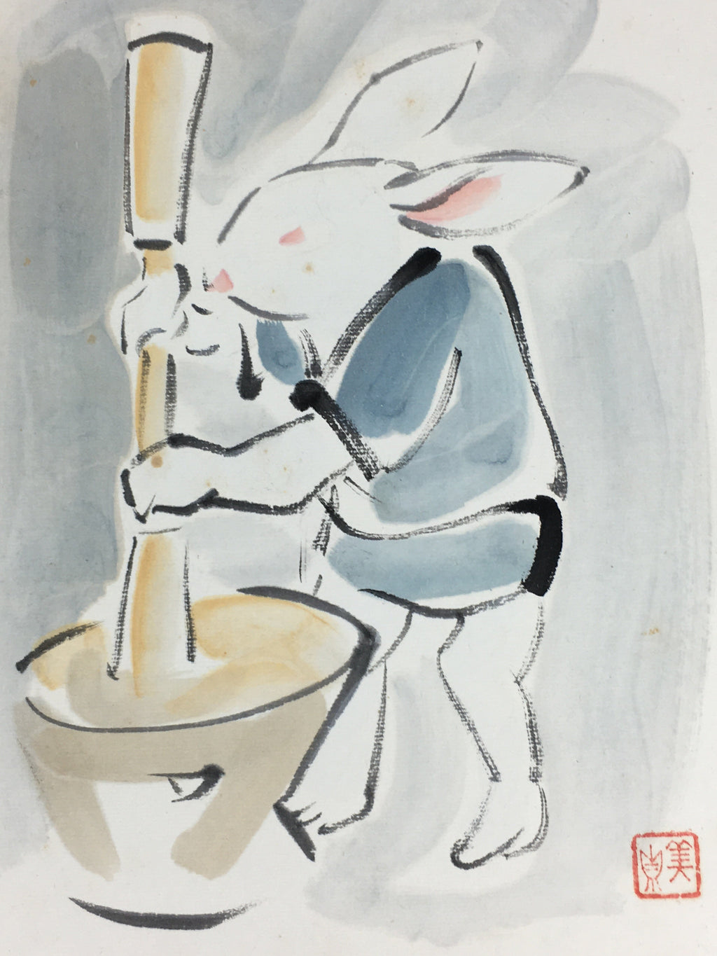 Japanese Art Board Vtg Shikishi Paper Hand Drawn Picture Rabbit A424