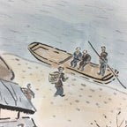 Japanese Art Board Vtg Shikishi Paper Hand Drawn Picture River Dock A371