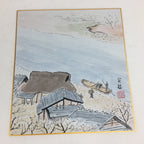 Japanese Art Board Vtg Shikishi Paper Hand Drawn Picture River Dock A371
