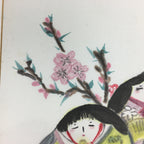 Japanese Art Board Vtg Shikishi Paper Hand Drawn Picture Round Hina Doll A395