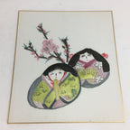 Japanese Art Board Vtg Shikishi Paper Hand Drawn Picture Round Hina Doll A395