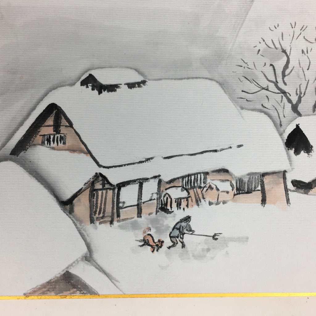 Japanese Art Board Vtg Shikishi Paper Hand Drawn Picture Snow Scenery A354