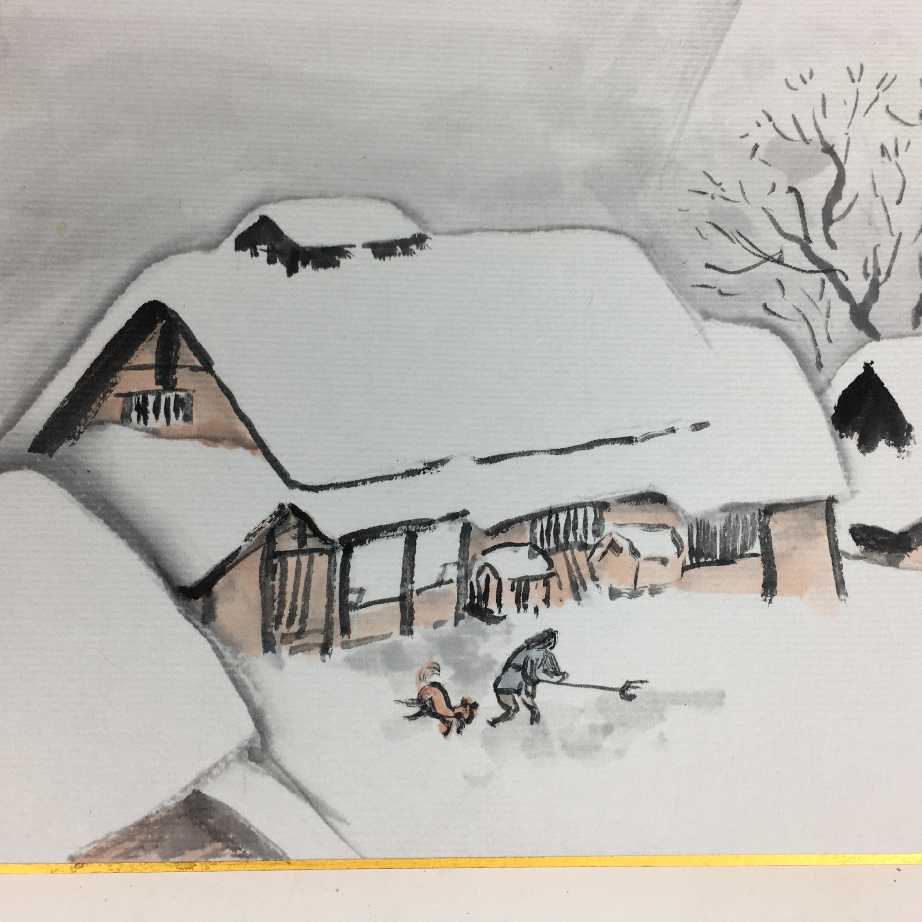 Japanese Art Board Vtg Shikishi Paper Hand Drawn Picture Snow Scenery A354