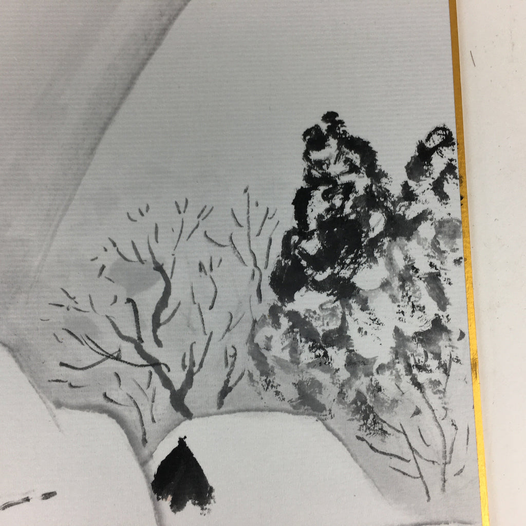 Japanese Art Board Vtg Shikishi Paper Hand Drawn Picture Snow Scenery A354