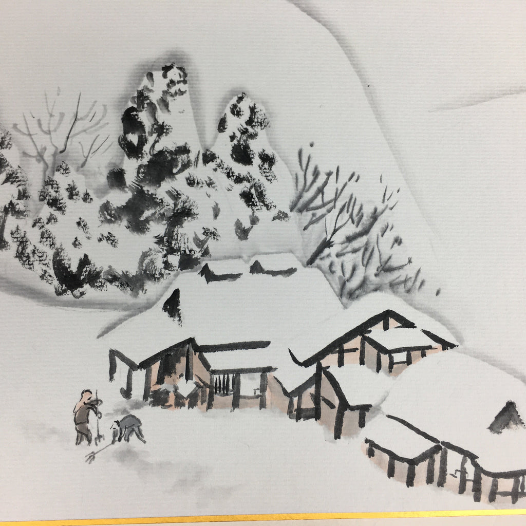 Japanese Art Board Vtg Shikishi Paper Hand Drawn Picture Snow Scenery A355