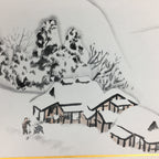 Japanese Art Board Vtg Shikishi Paper Hand Drawn Picture Snow Scenery A355