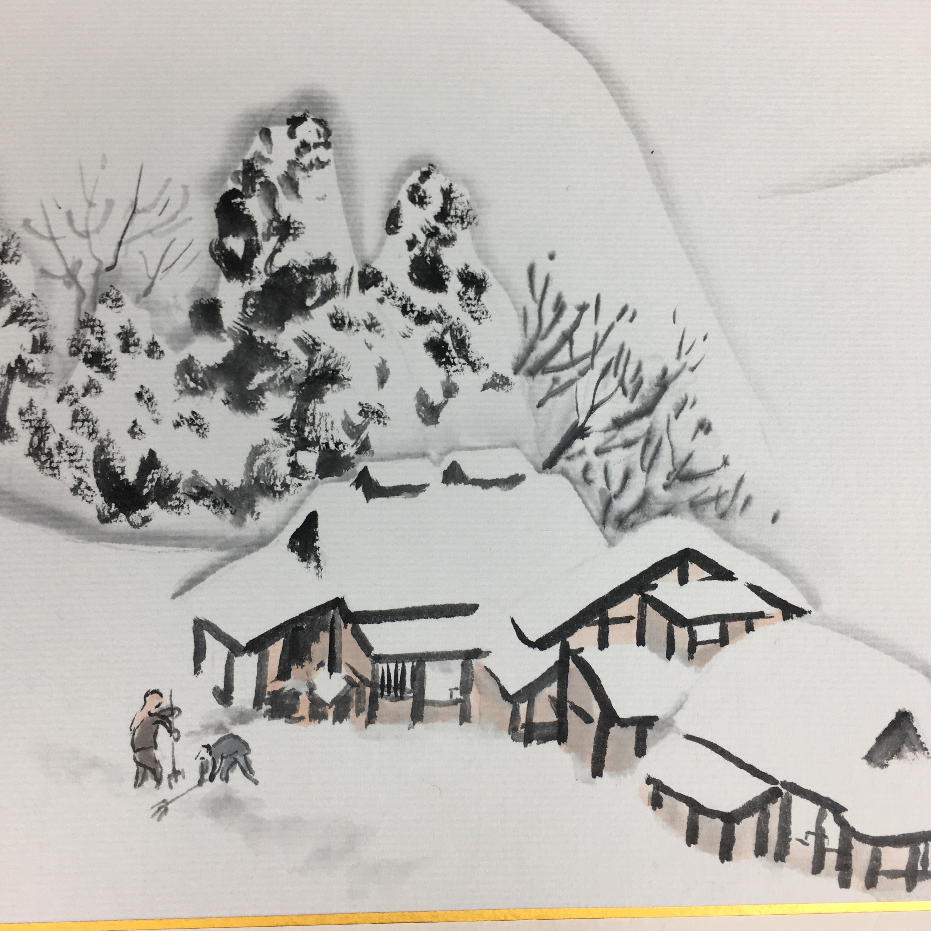 Japanese Art Board Vtg Shikishi Paper Hand Drawn Picture Snow Scenery A355