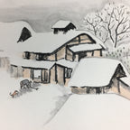 Japanese Art Board Vtg Shikishi Paper Hand Drawn Picture Snow Scenery A357