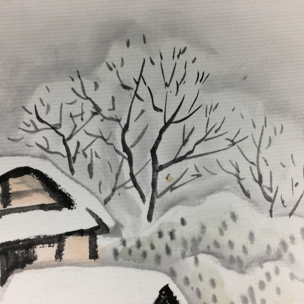 Japanese Art Board Vtg Shikishi Paper Hand Drawn Picture Snow Scenery A357