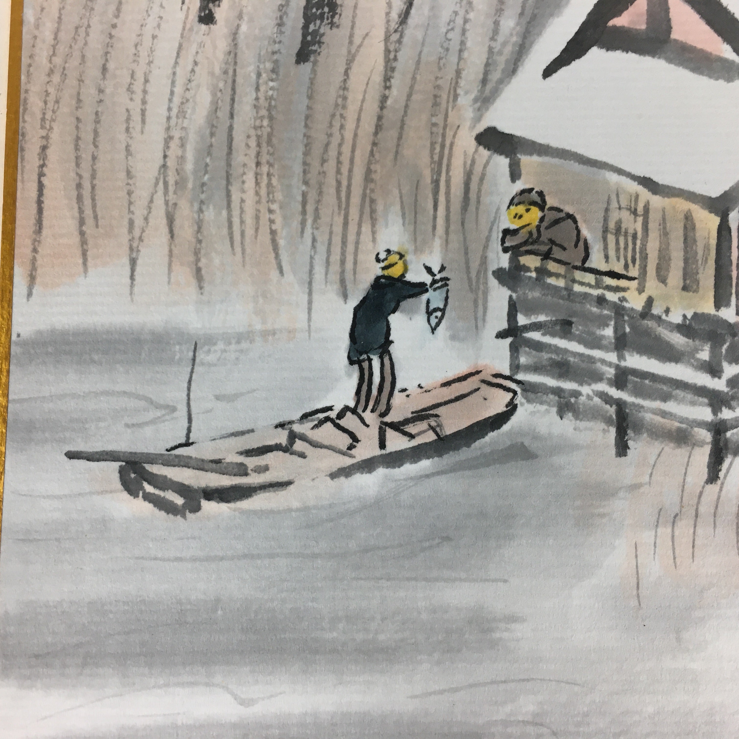 Japanese Art Board Vtg Shikishi Paper Hand Drawn Picture Snow Scenery A358