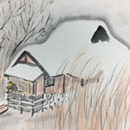 Japanese Art Board Vtg Shikishi Paper Hand Drawn Picture Snow Scenery A358