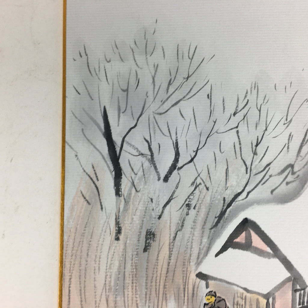 Japanese Art Board Vtg Shikishi Paper Hand Drawn Picture Snow Scenery A358