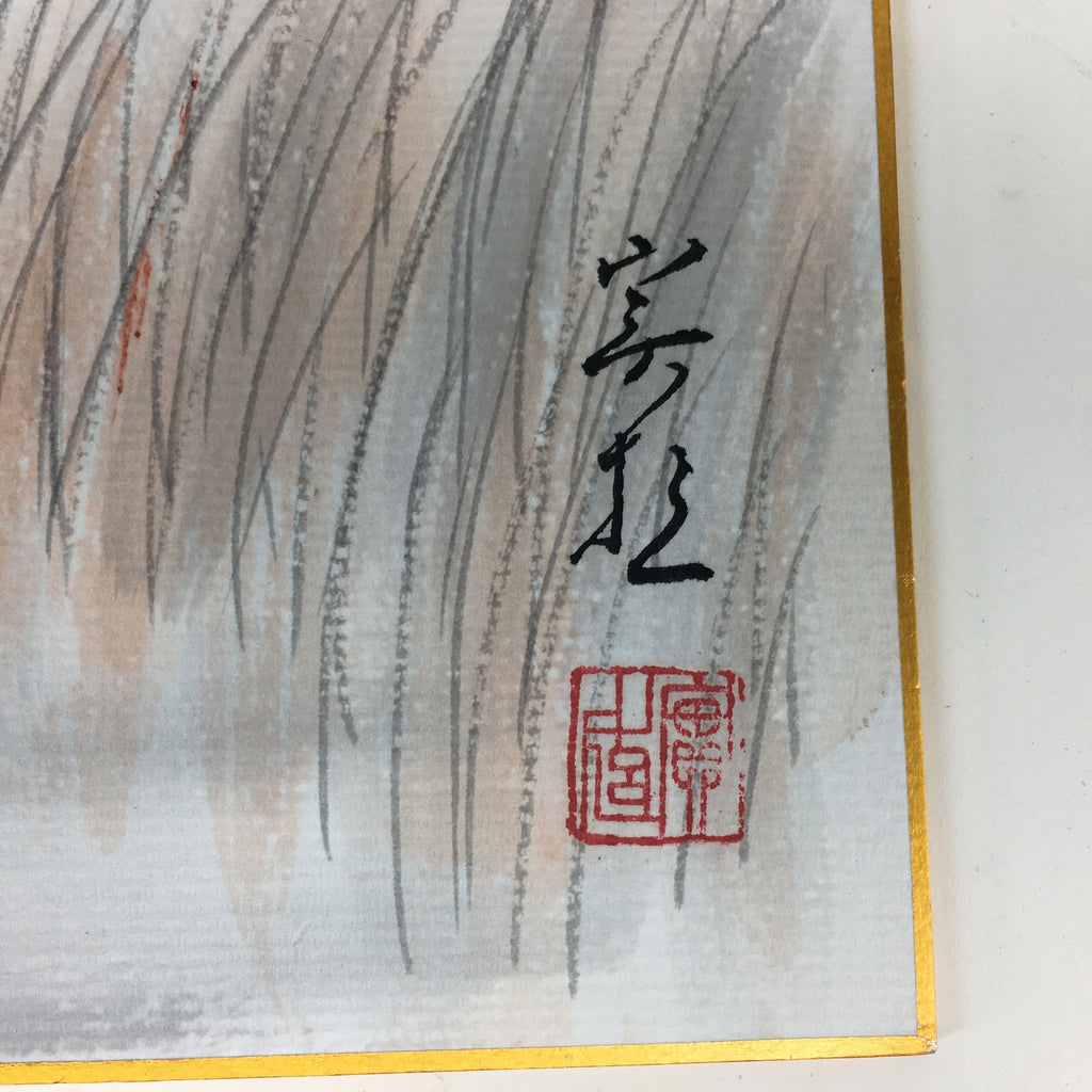 Japanese Art Board Vtg Shikishi Paper Hand Drawn Picture Snow Scenery A358