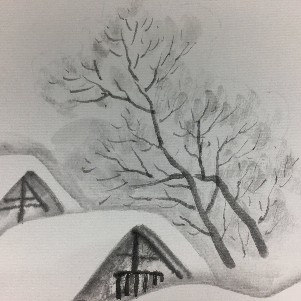 Japanese Art Board Vtg Shikishi Paper Hand Drawn Picture Snow Scenery A365