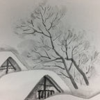 Japanese Art Board Vtg Shikishi Paper Hand Drawn Picture Snow Scenery A365