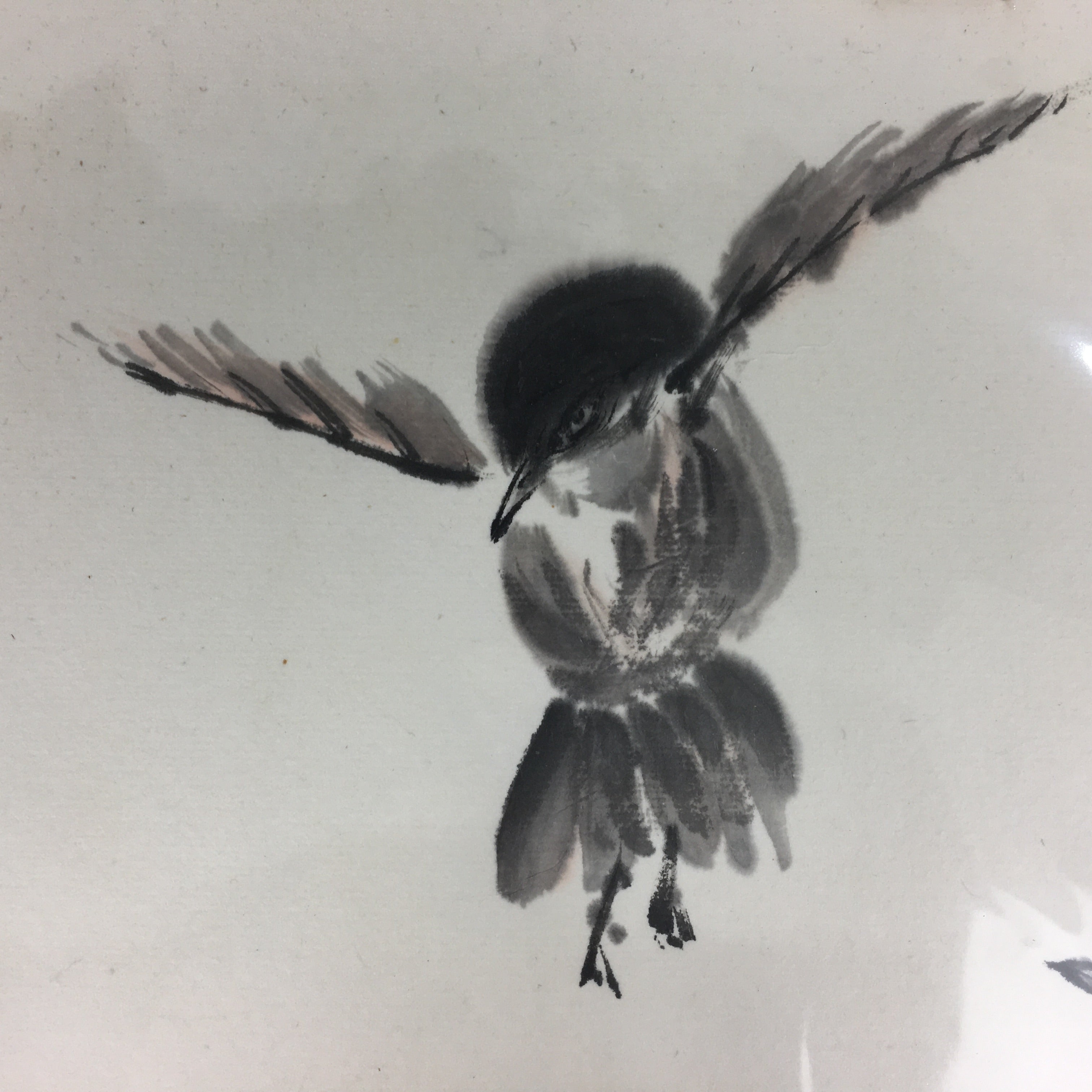 Japanese Art Board Vtg Shikishi Paper Hand Drawn Picture Sparrow Bamboo A397
