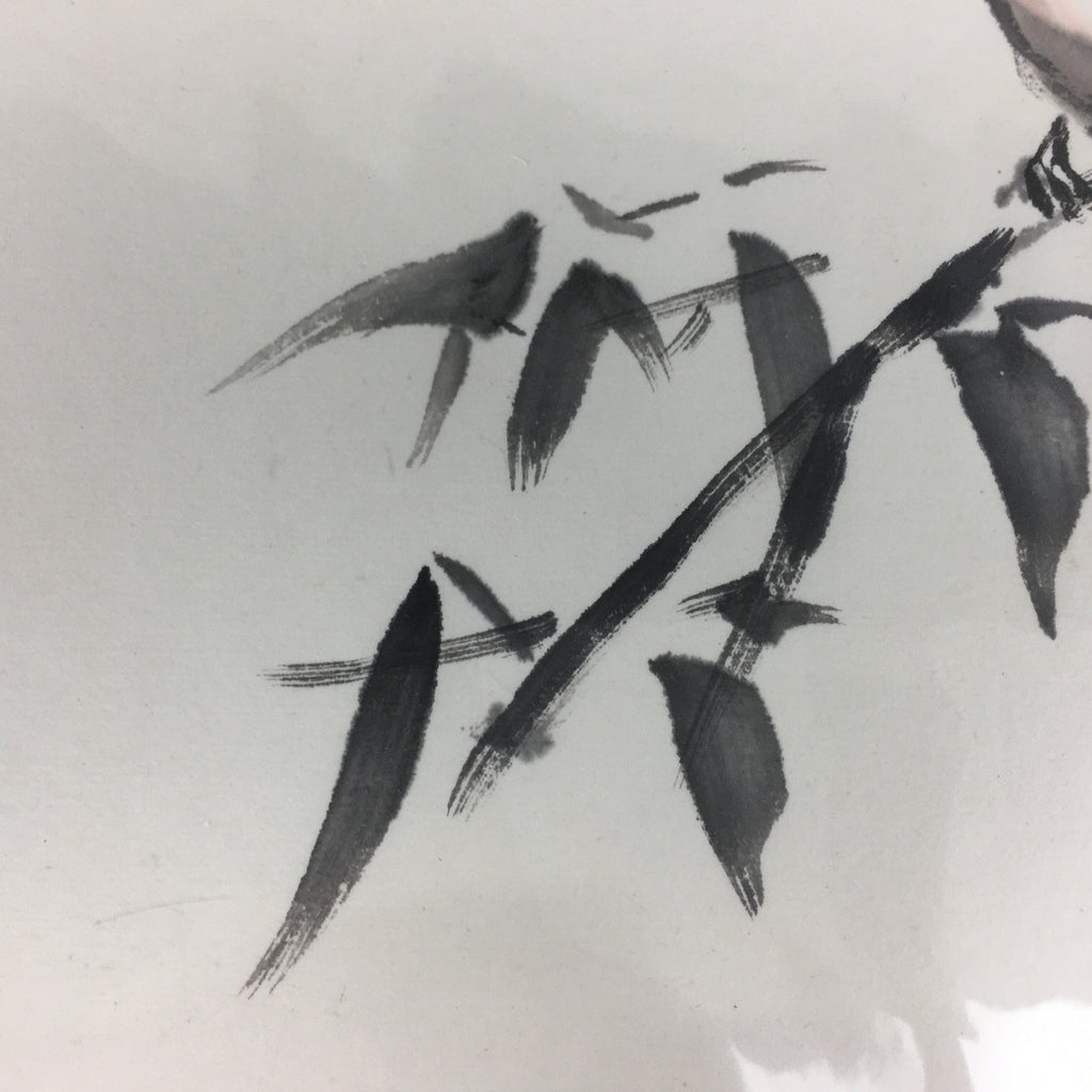 Japanese Art Board Vtg Shikishi Paper Hand Drawn Picture Sparrow Bamboo A397