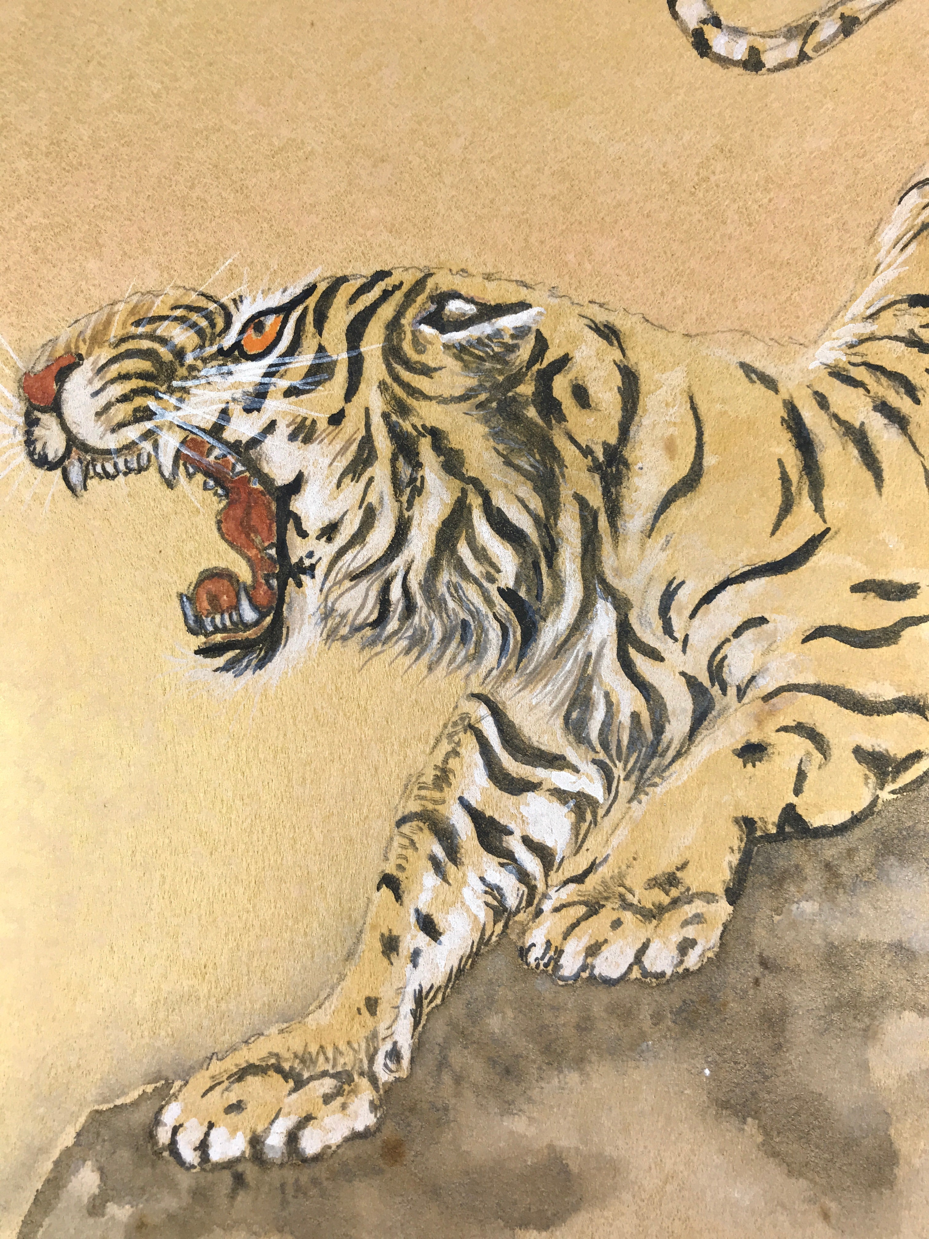 Japanese Art Board Vtg Shikishi Paper Hand Drawn Picture Tiger A435