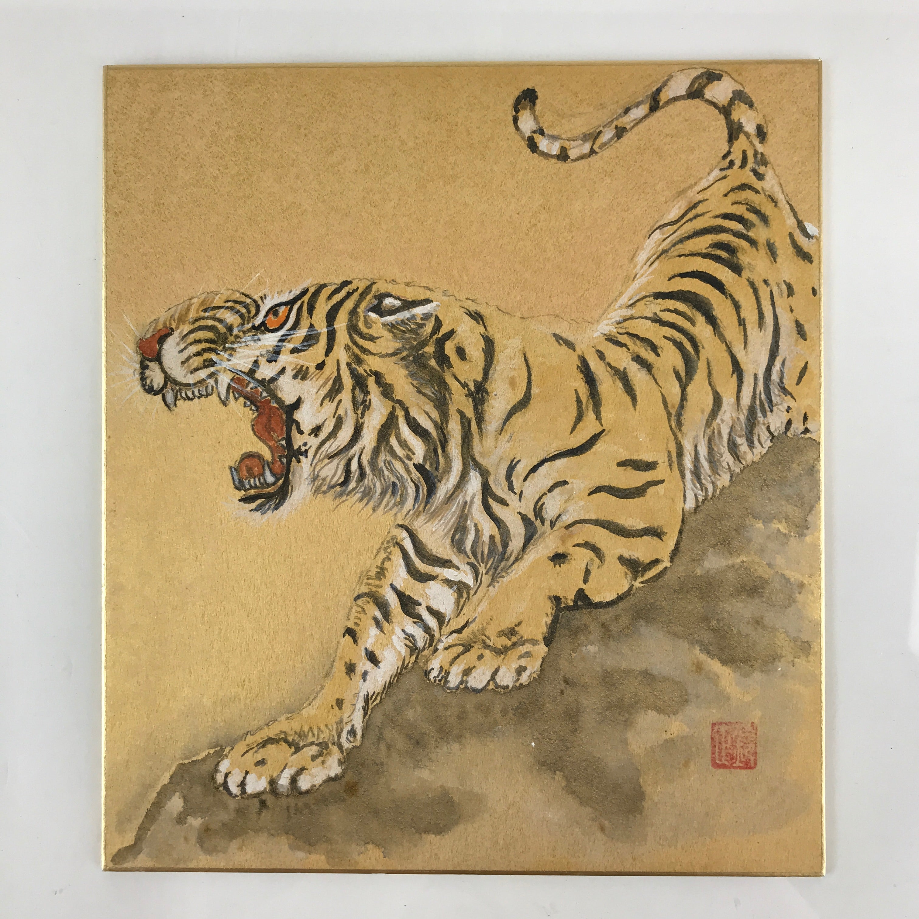Japanese Art Board Vtg Shikishi Paper Hand Drawn Picture Tiger A435