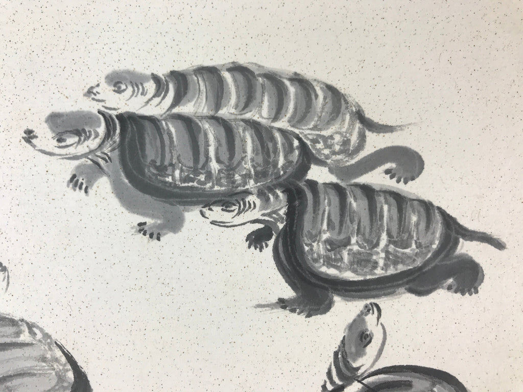 Japanese Art Board Vtg Shikishi Paper Hand Drawn Picture Turtles A454